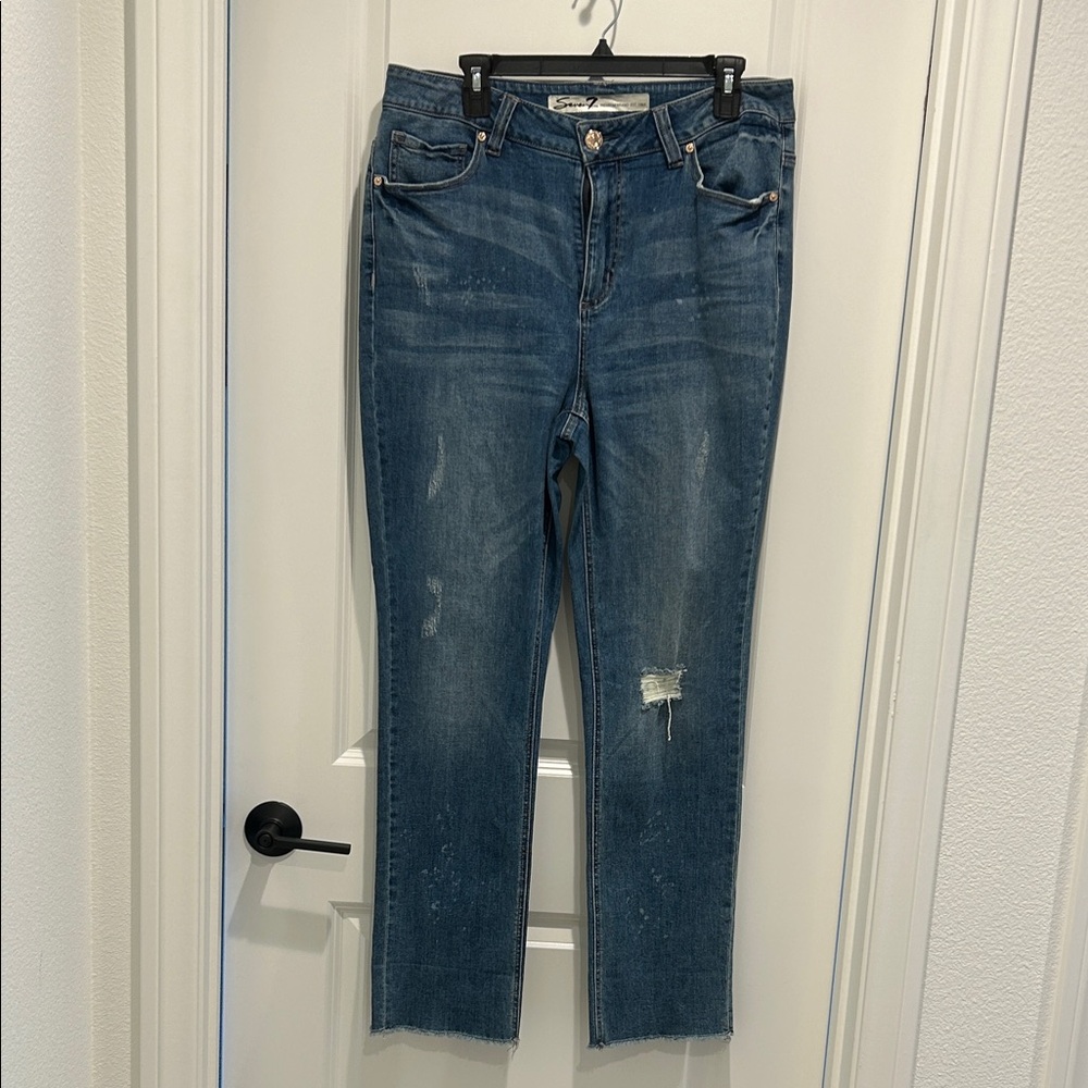 Seven7 Distressed Women’s Blue Straight Leg Jeans
